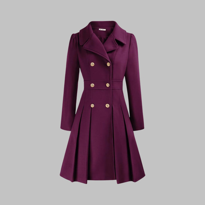 Women's Double Breasted Pleated A Line Long Sleeve Coat