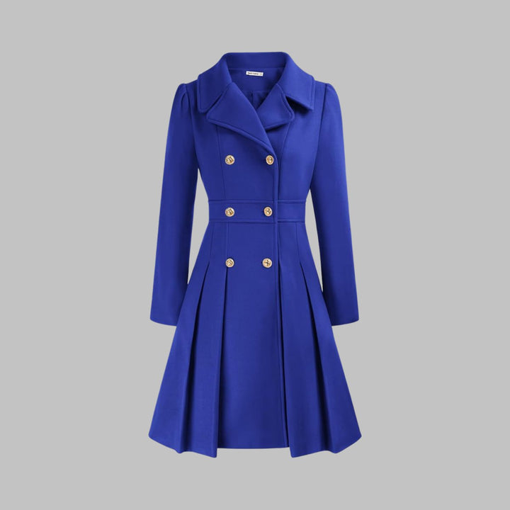 Women's Double Breasted Pleated A Line Long Sleeve Coat