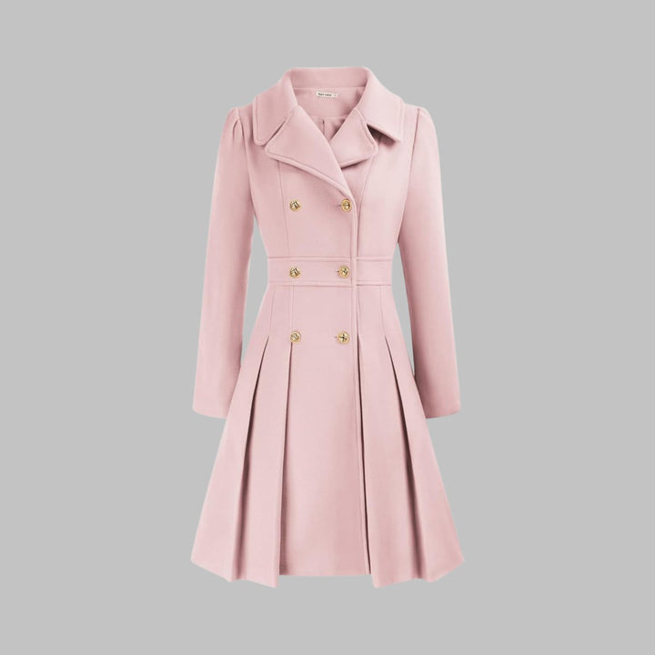 Women's Double Breasted Pleated A Line Long Sleeve Coat