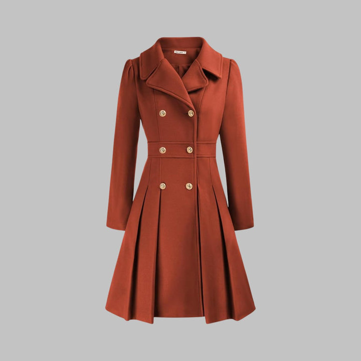 Women's Double Breasted Pleated A Line Long Sleeve Coat