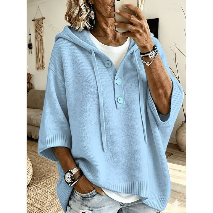 Women's Drawstring Hooded Relaxed Fit Knit Sweater
