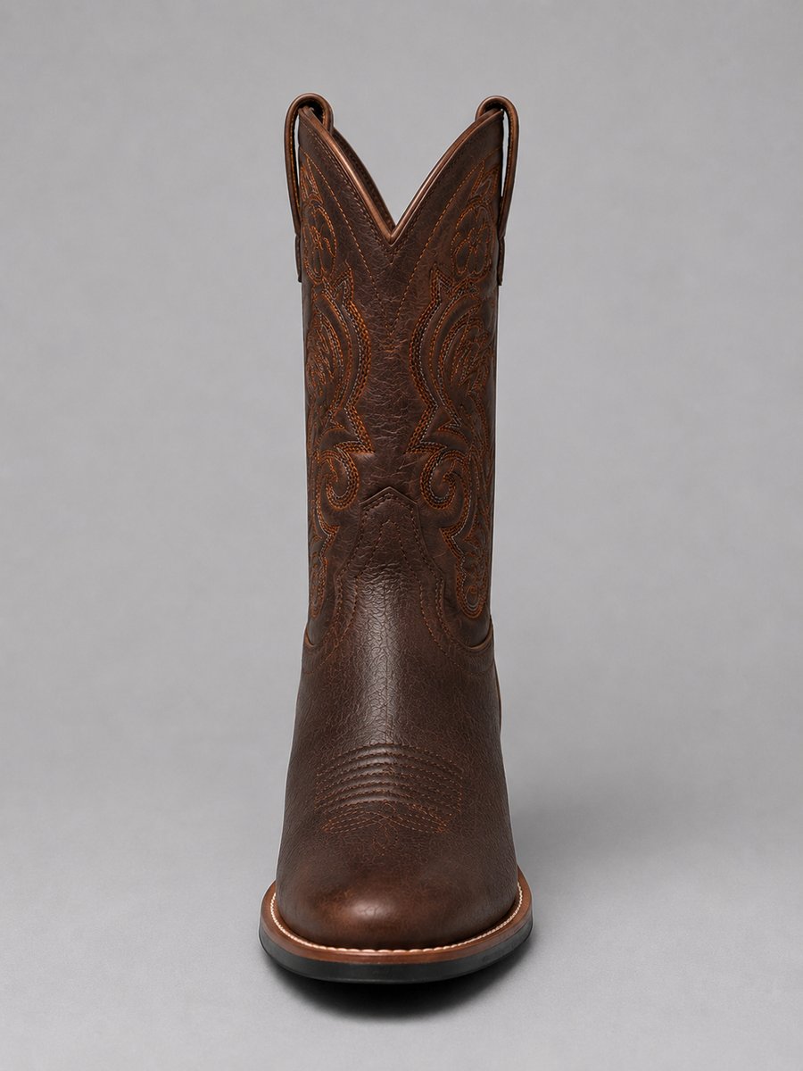 Women's Embroidered Brown Leather Western Cowboy Boots