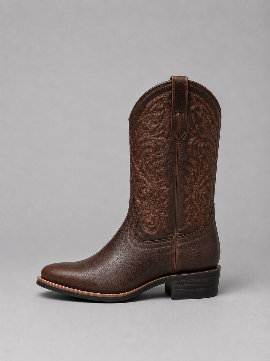 Women's Embroidered Brown Leather Western Cowboy Boots