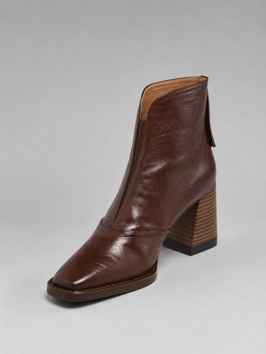 Women's Faux Leather Block Heel Square Toe Ankle Boots