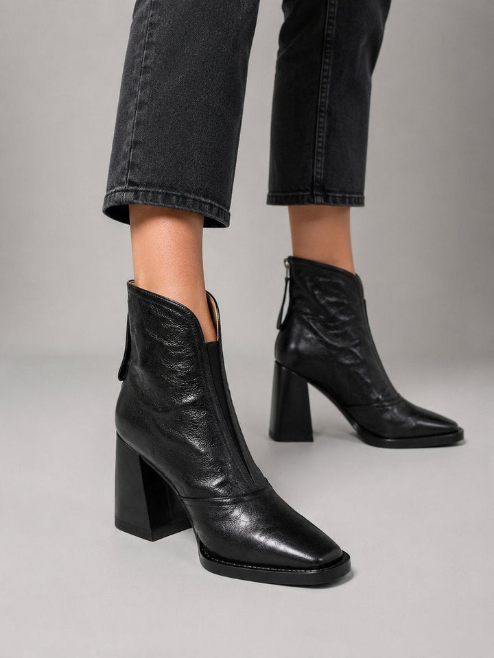 Women's Faux Leather Block Heel Square Toe Ankle Boots