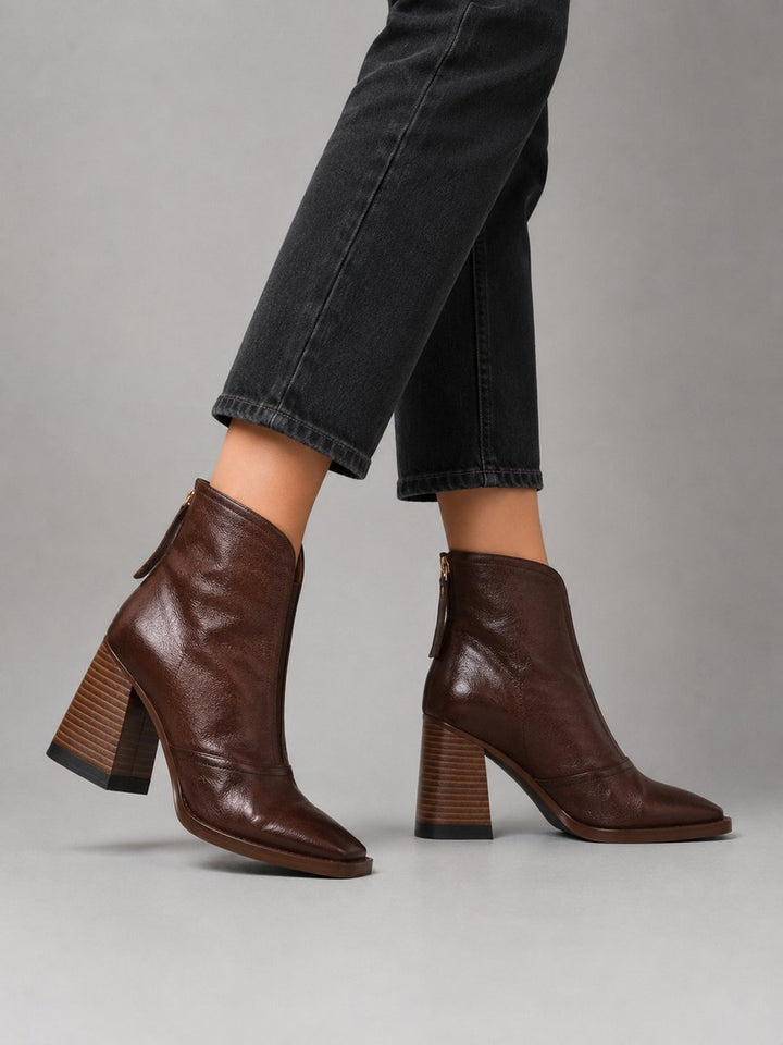 Women's Faux Leather Block Heel Square Toe Ankle Boots
