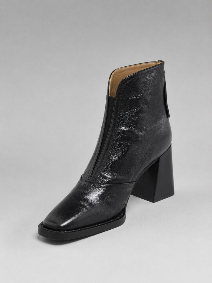 Women's Faux Leather Block Heel Square Toe Ankle Boots