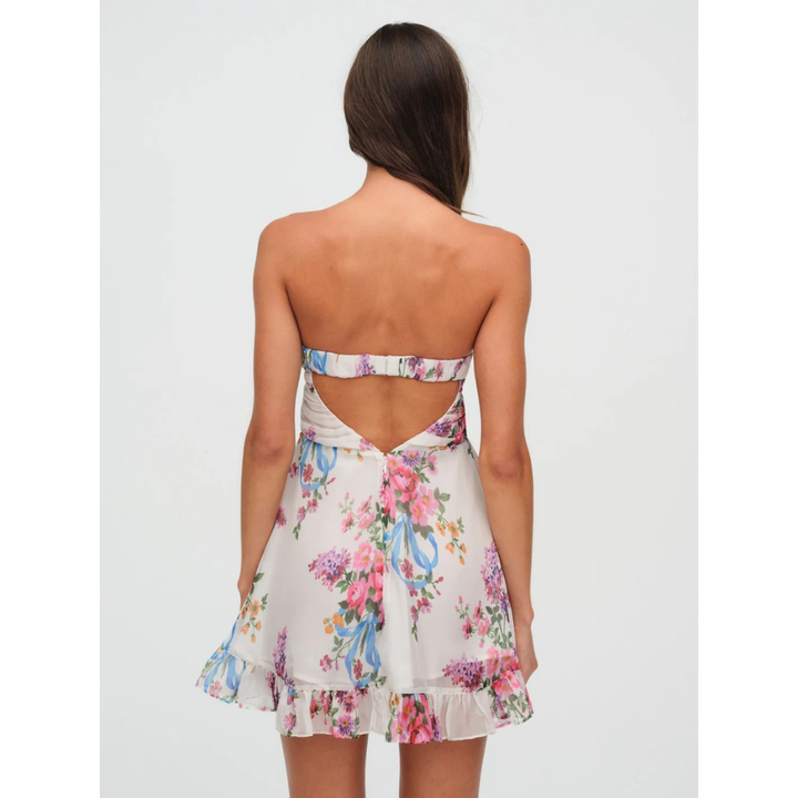 Women's Floral Strapless Mini Dress, Wedding Guest Summer