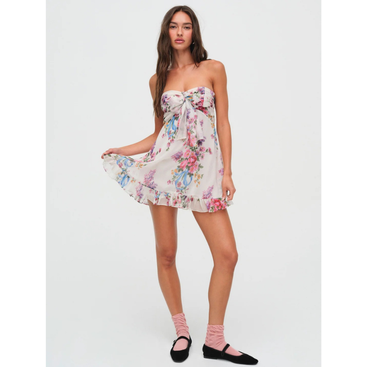 Women's Floral Strapless Mini Dress, Wedding Guest Summer