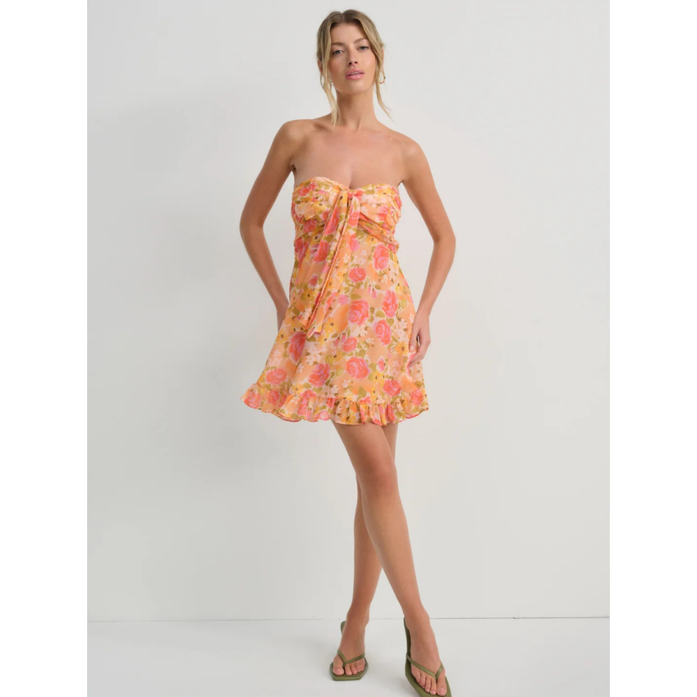 Women's Floral Strapless Mini Dress, Wedding Guest Summer