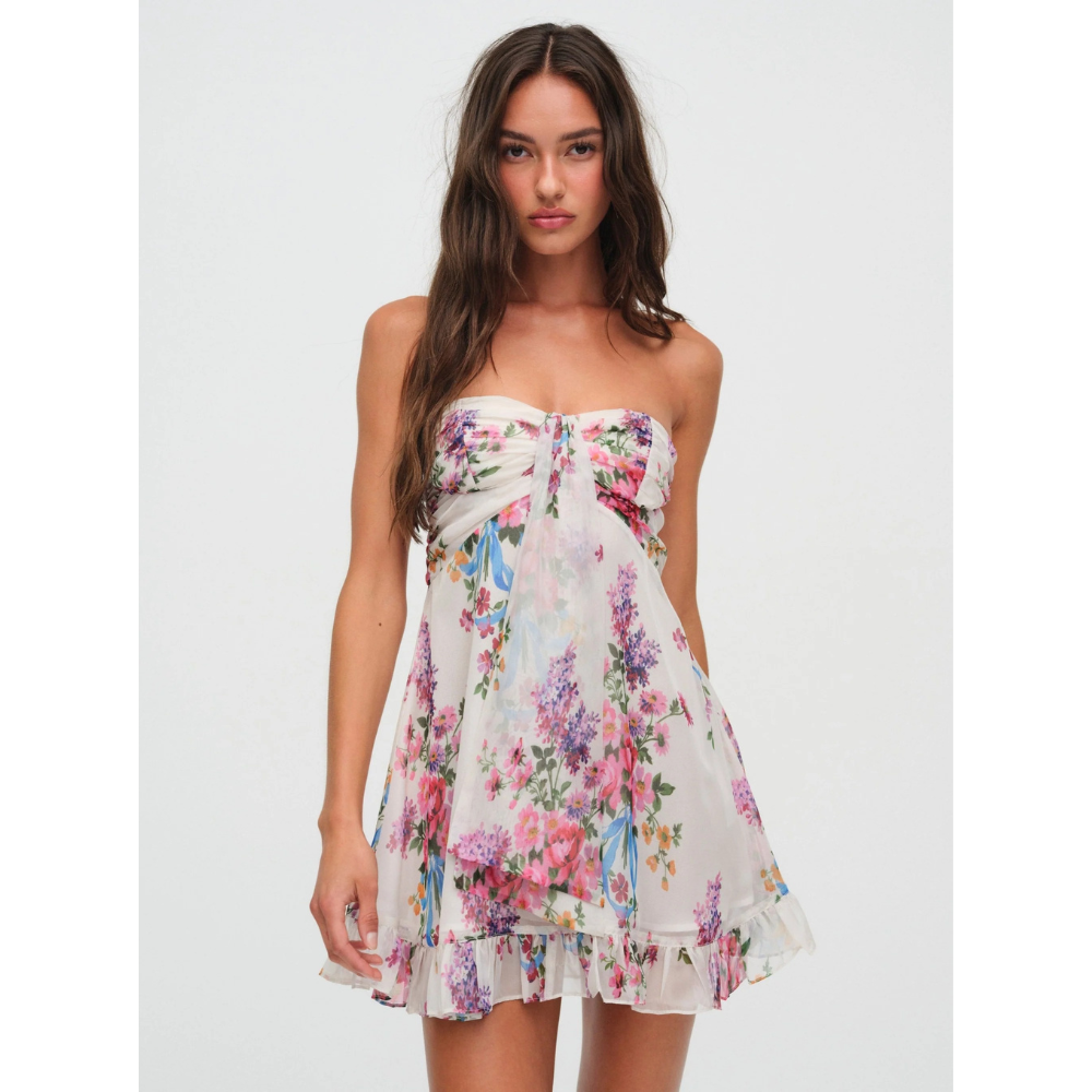 Women's Floral Strapless Mini Dress, Wedding Guest Summer