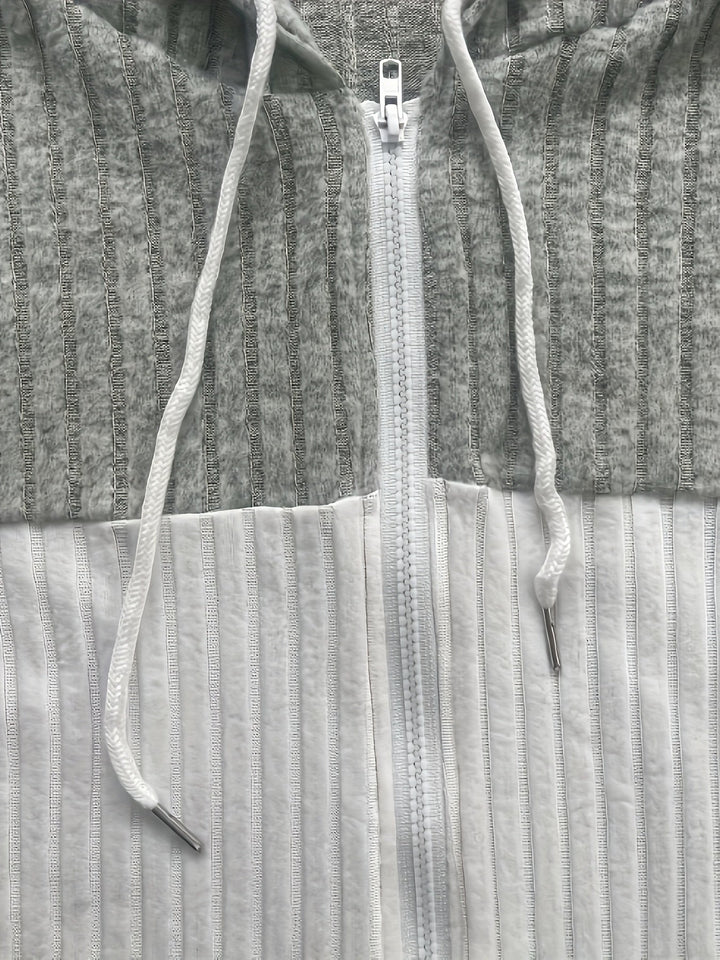 Women's Full Zip Hooded Textured Drawstring Jacket