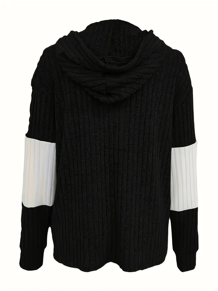 Women's Full Zip Hooded Textured Drawstring Jacket