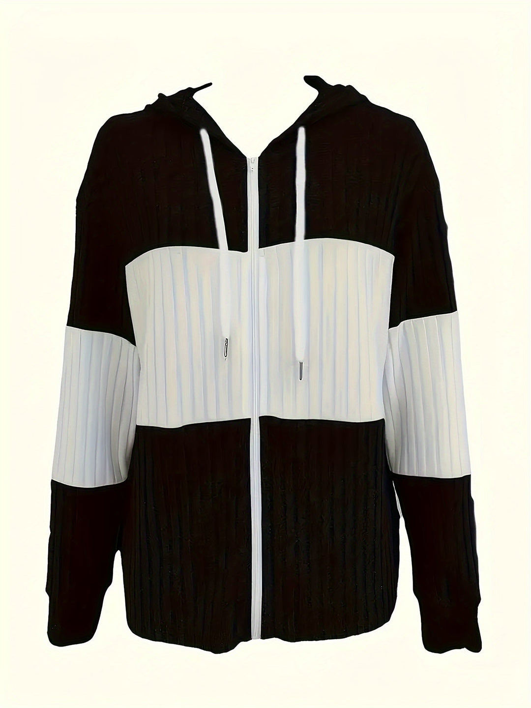 Women's Full Zip Hooded Textured Drawstring Jacket