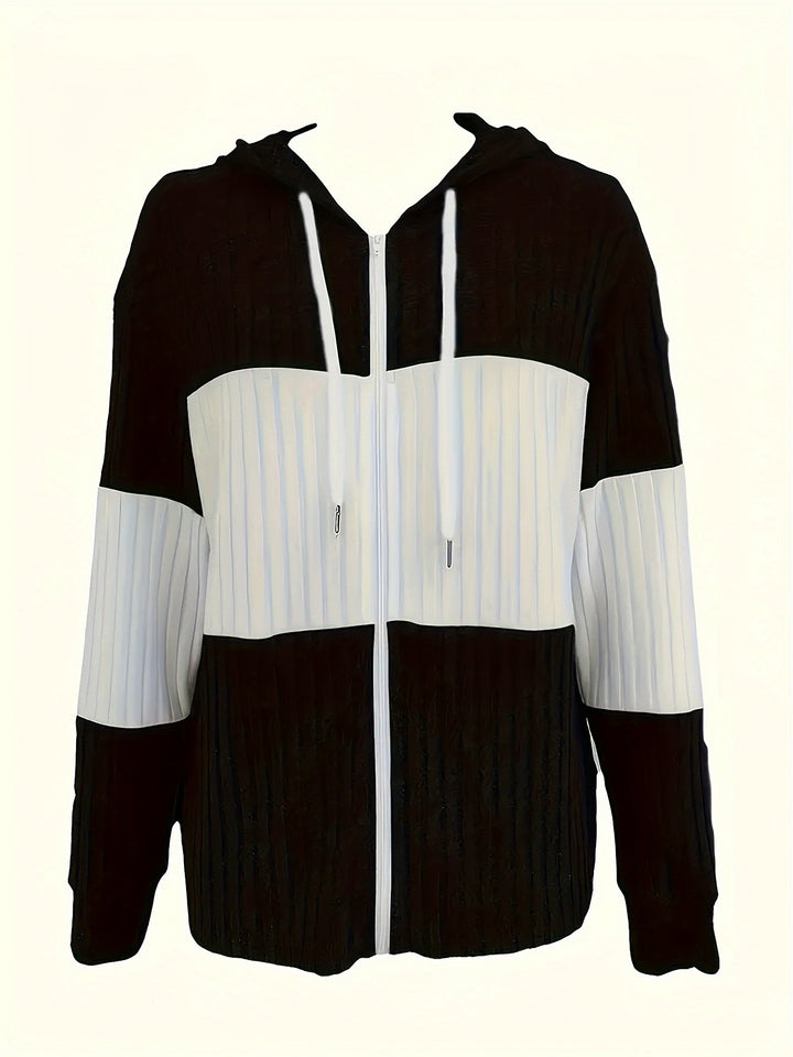 Women's Full Zip Hooded Textured Drawstring Jacket