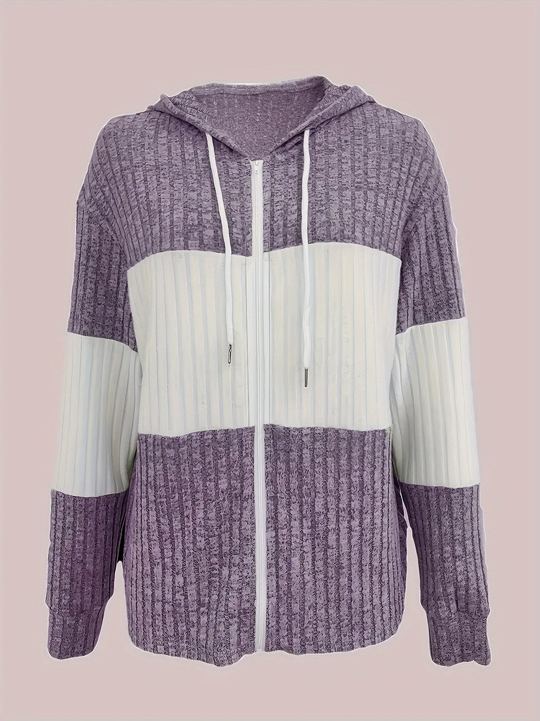 Women's Full Zip Hooded Textured Drawstring Jacket