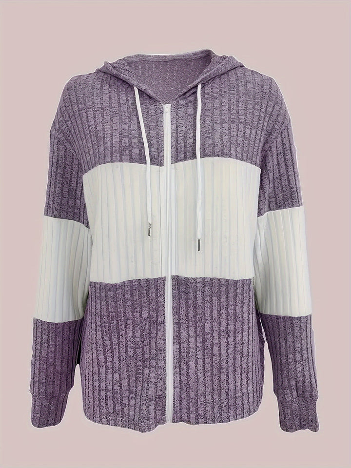 Women's Full Zip Hooded Textured Drawstring Jacket
