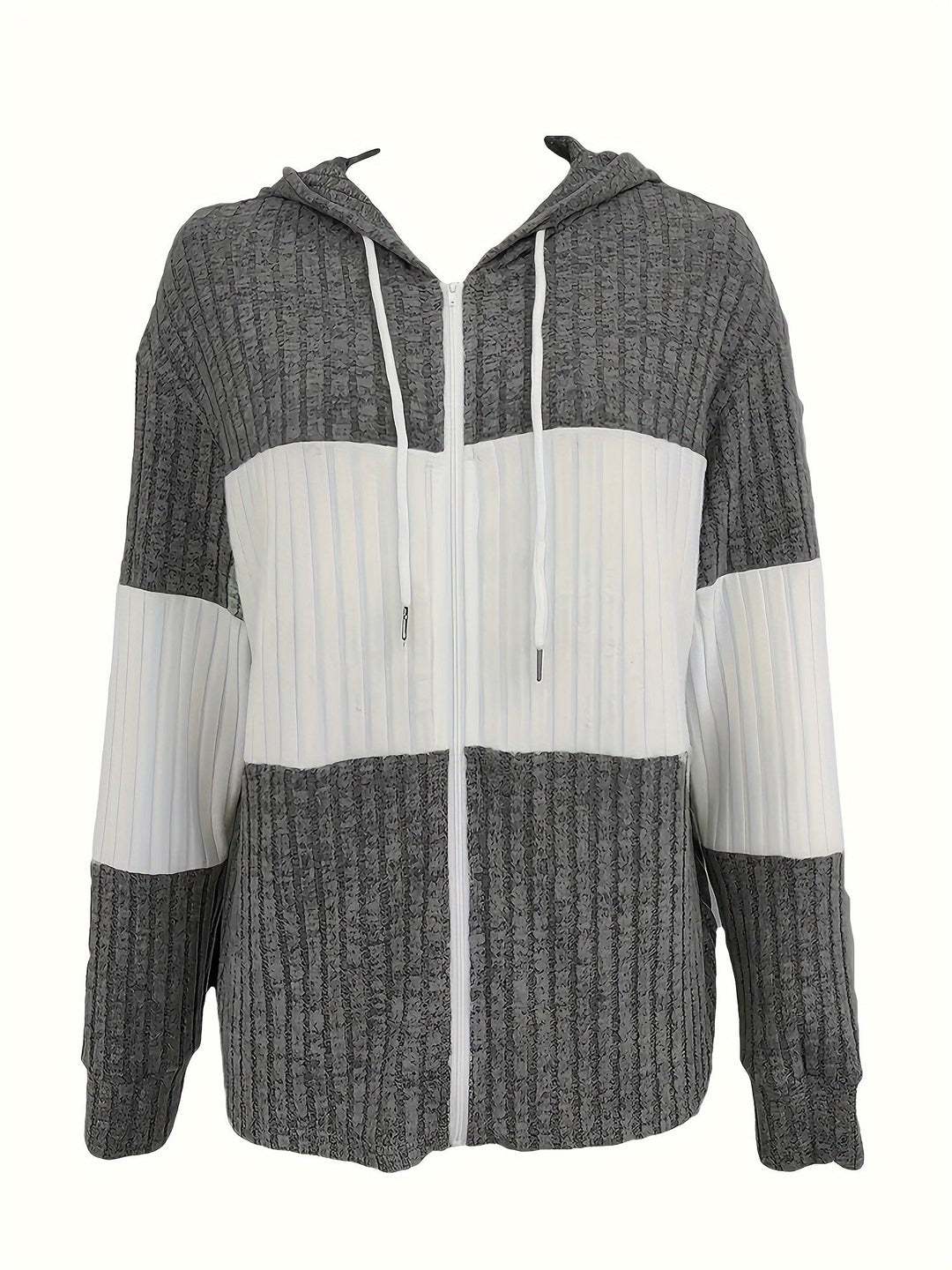 Women's Full Zip Hooded Textured Drawstring Jacket
