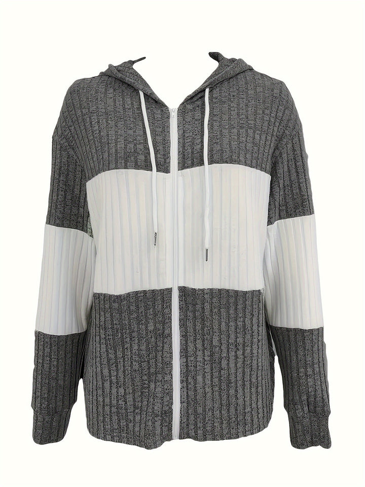 Women's Full Zip Hooded Textured Drawstring Jacket