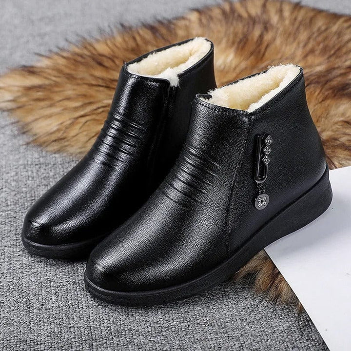Women's Fur Lined Side Zip Flat Winter Ankle Boots