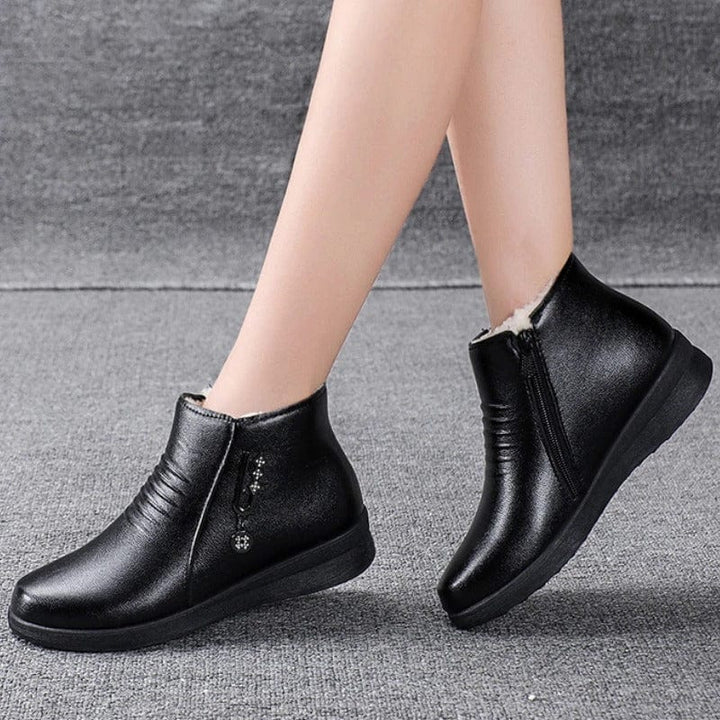 Women's Fur Lined Side Zip Flat Winter Ankle Boots