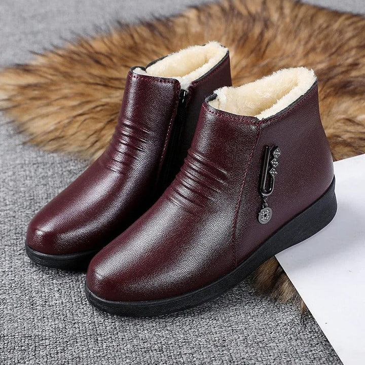 Women's Fur Lined Side Zip Flat Winter Ankle Boots