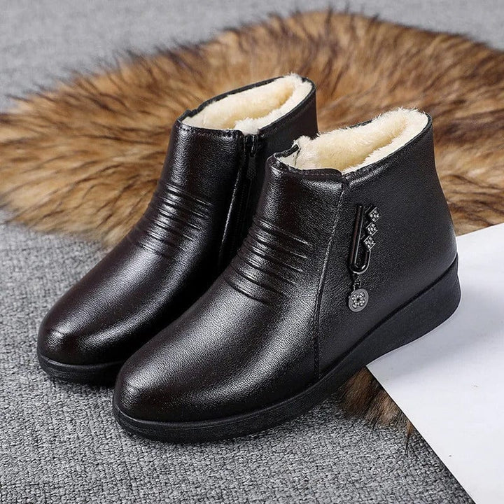 Women's Fur Lined Side Zip Flat Winter Ankle Boots