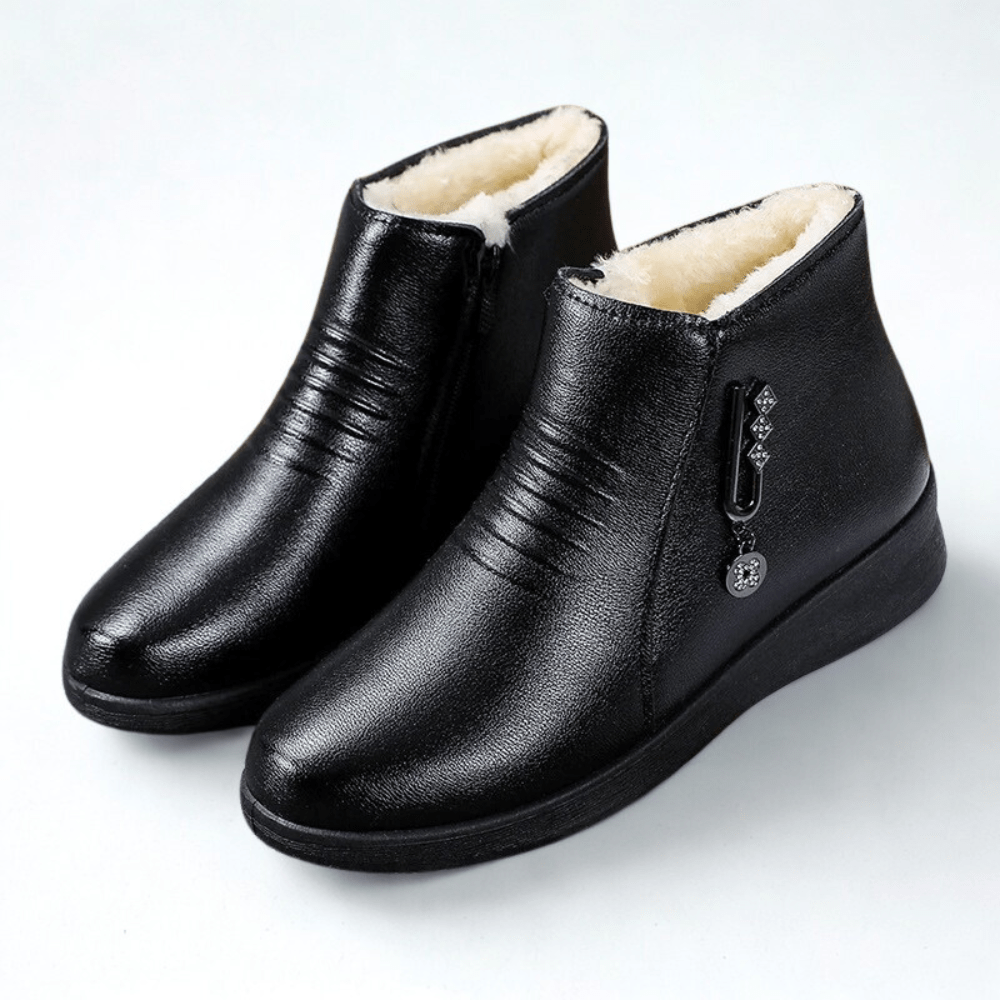 Women's Fur Lined Side Zip Flat Winter Ankle Boots