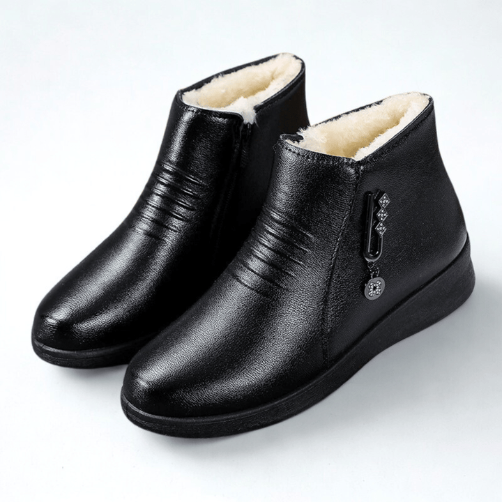 Women's Fur Lined Side Zip Flat Winter Ankle Boots