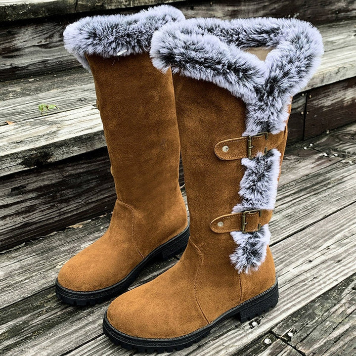 Women's Fur Trim Lug Sole Faux Suede Winter Knee High Boots
