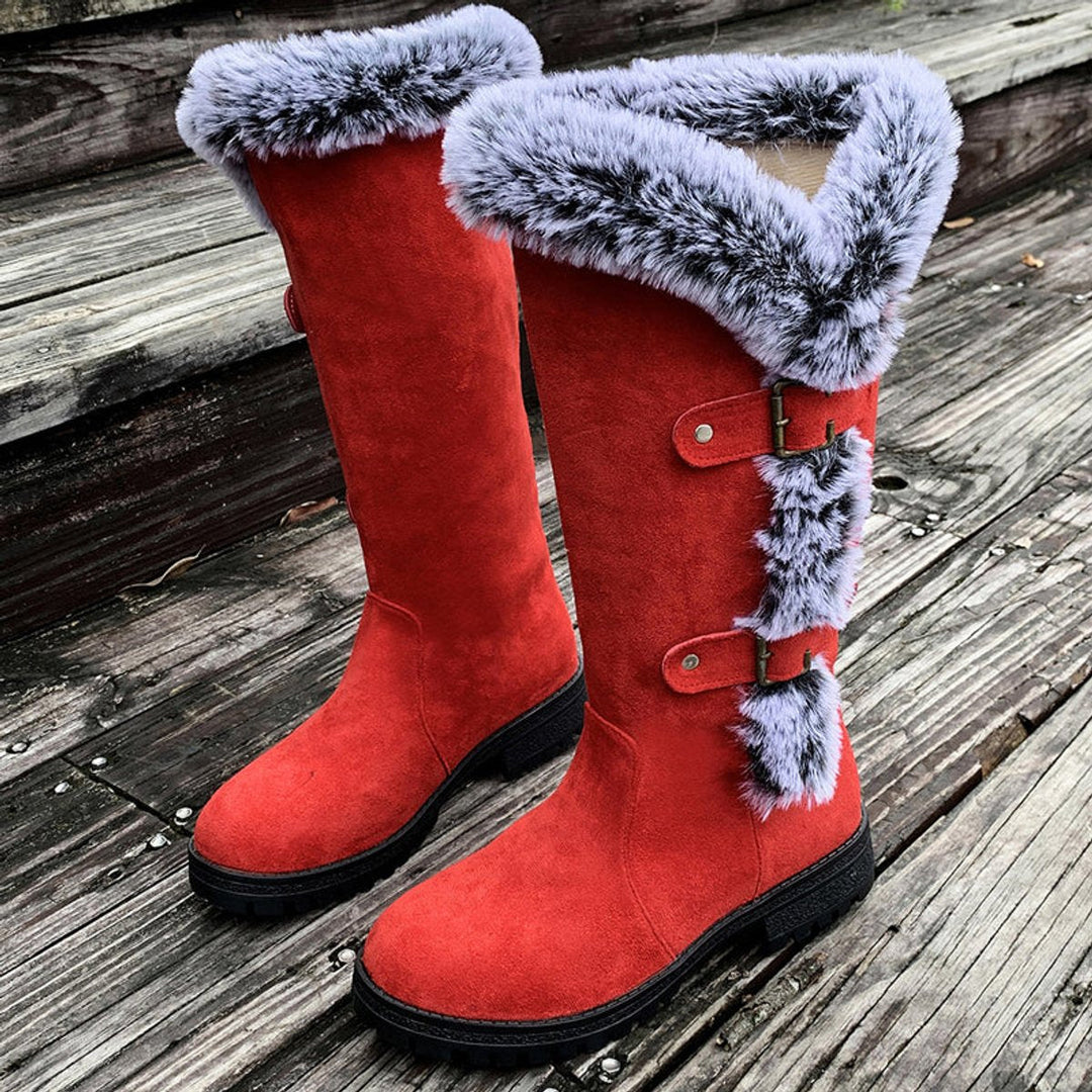 Women's Fur Trim Lug Sole Faux Suede Winter Knee High Boots