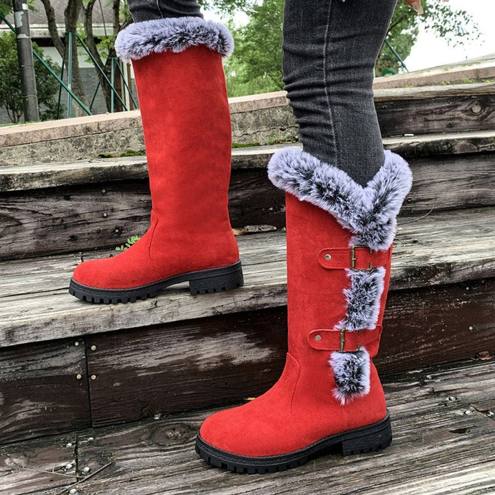 Women's Fur Trim Lug Sole Faux Suede Winter Knee High Boots
