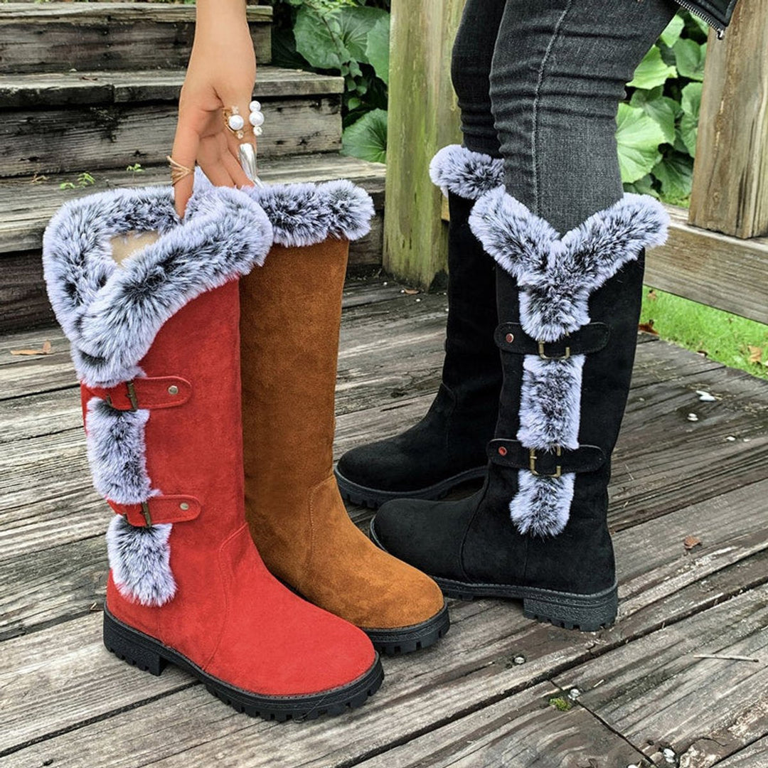 Women's Fur Trim Lug Sole Faux Suede Winter Knee High Boots