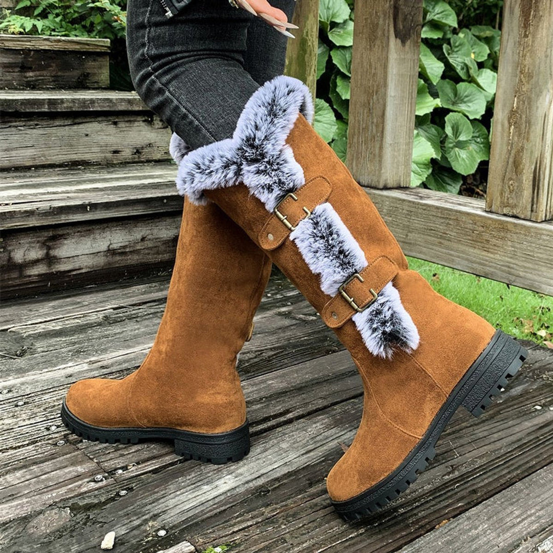 Women's Fur Trim Lug Sole Faux Suede Winter Knee High Boots