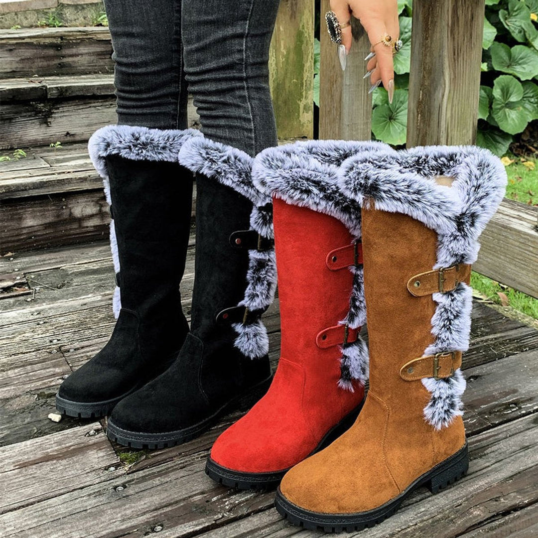 Women's Fur Trim Lug Sole Faux Suede Winter Knee High Boots