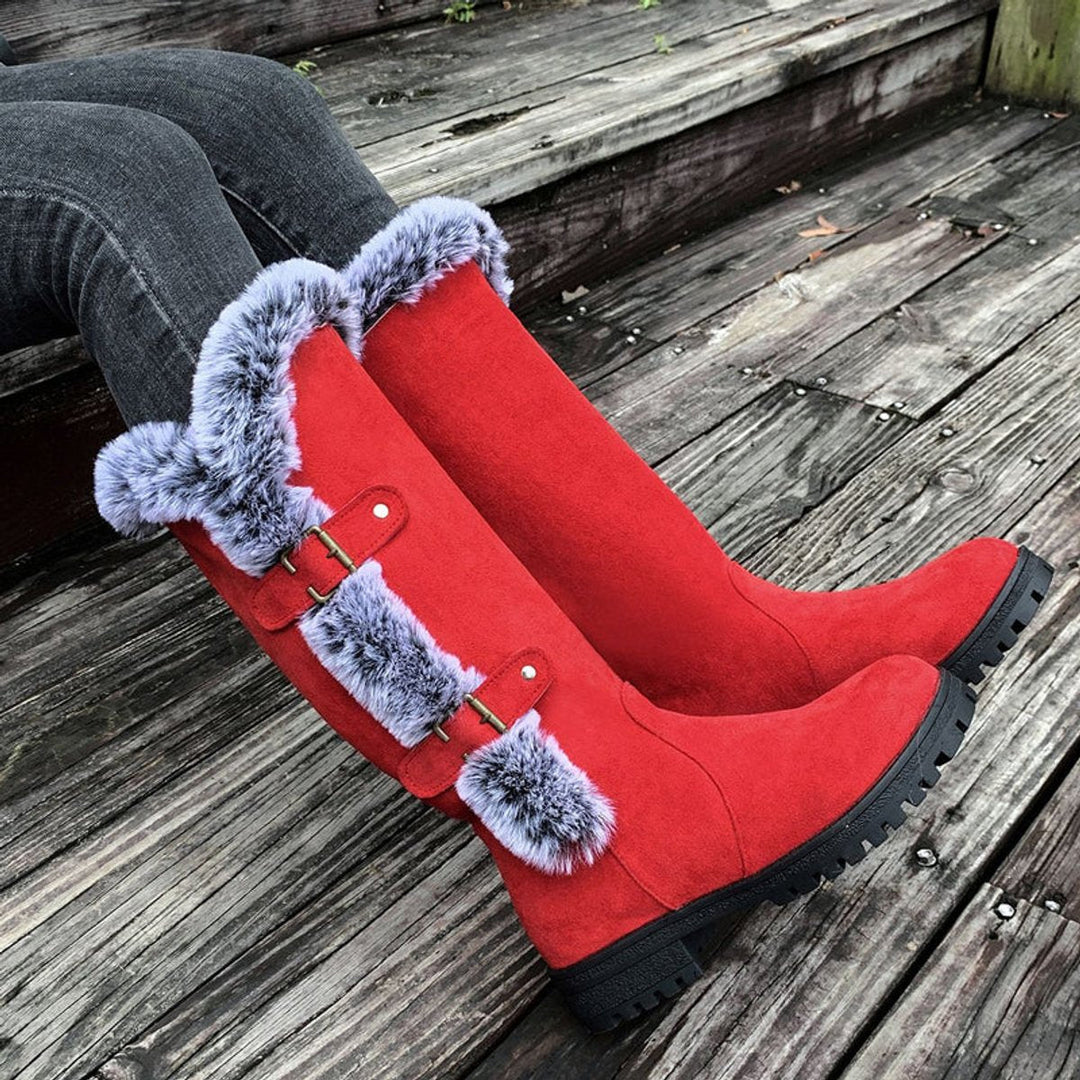Women's Fur Trim Lug Sole Faux Suede Winter Knee High Boots