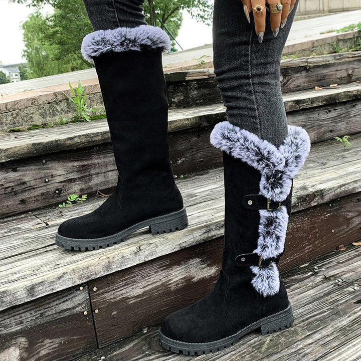 Women's Fur Trim Lug Sole Faux Suede Winter Knee High Boots