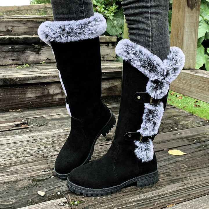Women's Fur Trim Lug Sole Faux Suede Winter Knee High Boots
