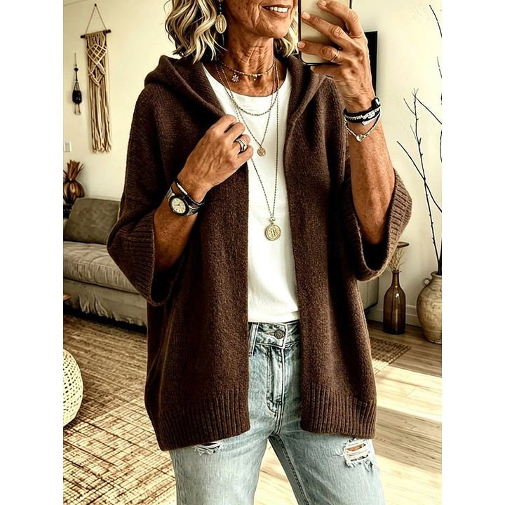 Women's Hooded Open Front Ribbed Knit Sweater Cardigan