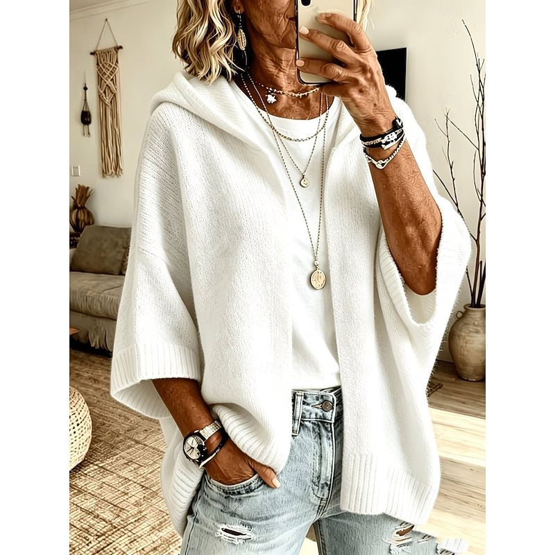 Women's Hooded Open Front Ribbed Knit Sweater Cardigan