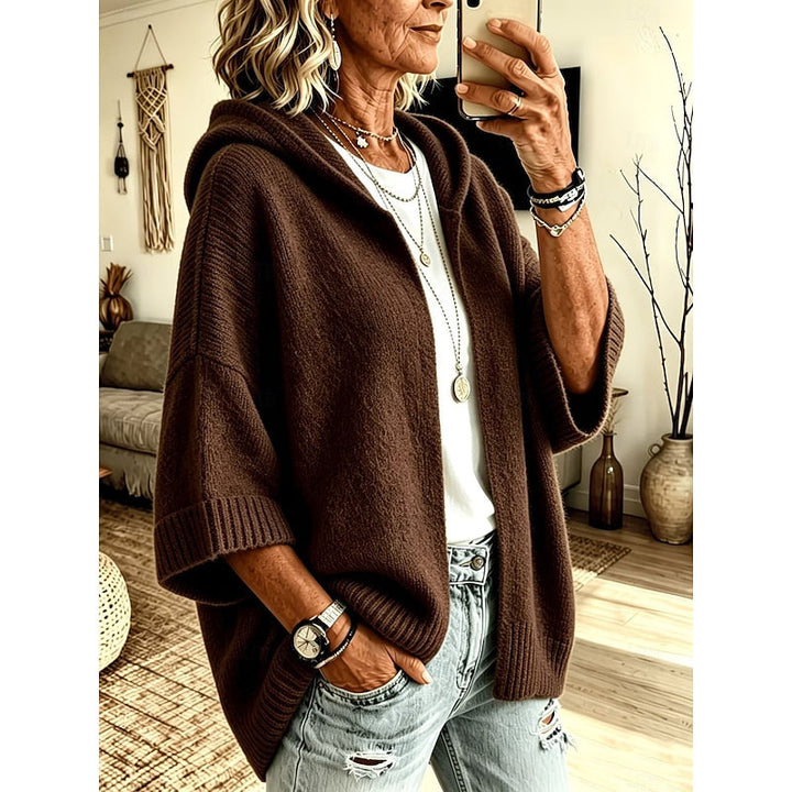 Women's Hooded Open Front Ribbed Knit Sweater Cardigan