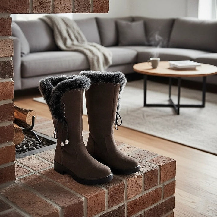 Women's Knee High Lug Sole Block Heel Faux Fur Winter Boots