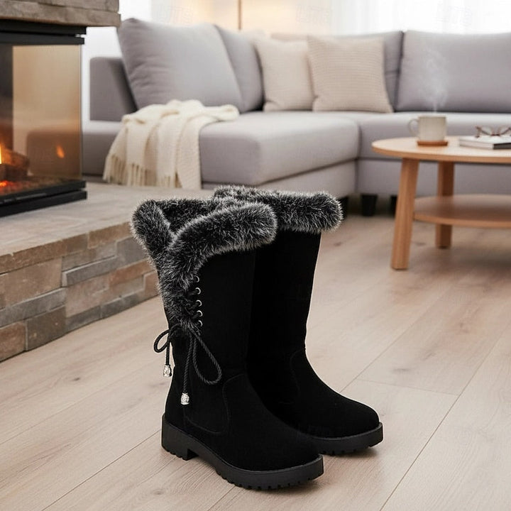 Women's Knee High Lug Sole Block Heel Faux Fur Winter Boots