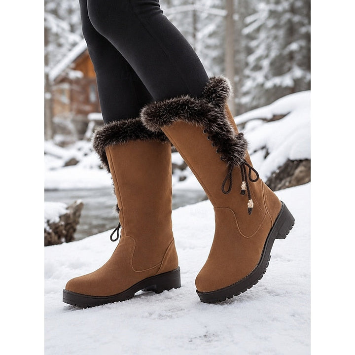Women's Knee High Lug Sole Block Heel Faux Fur Winter Boots