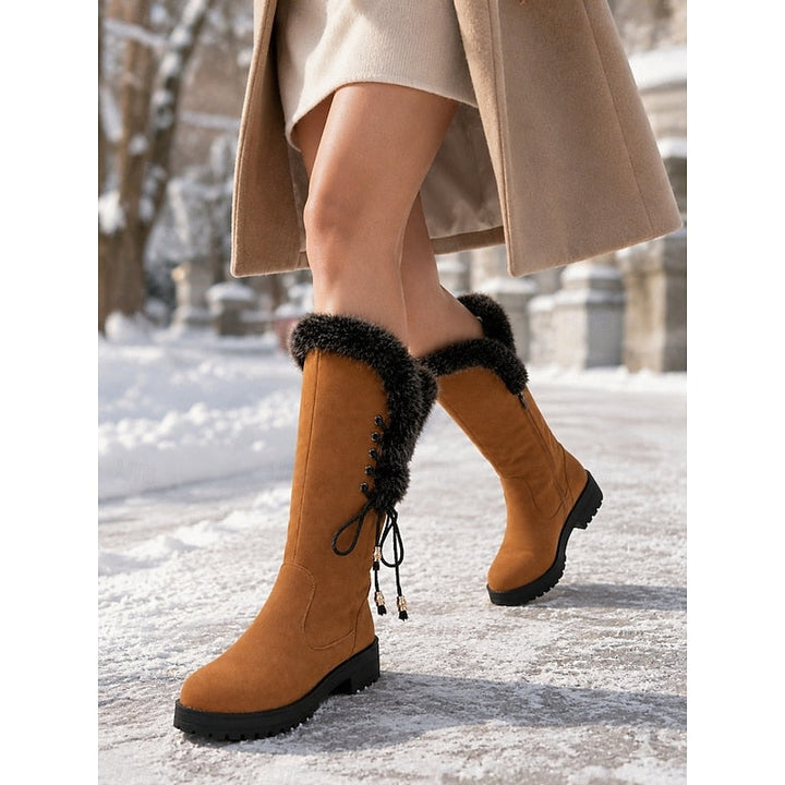 Women's Knee High Lug Sole Block Heel Faux Fur Winter Boots
