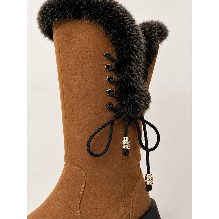 Women's Knee High Lug Sole Block Heel Faux Fur Winter Boots