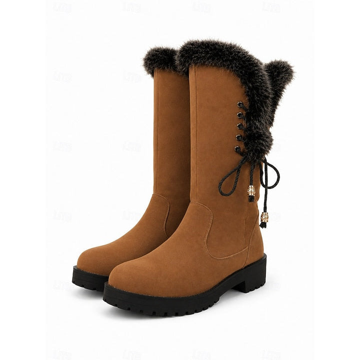 Women's Knee High Lug Sole Block Heel Faux Fur Winter Boots