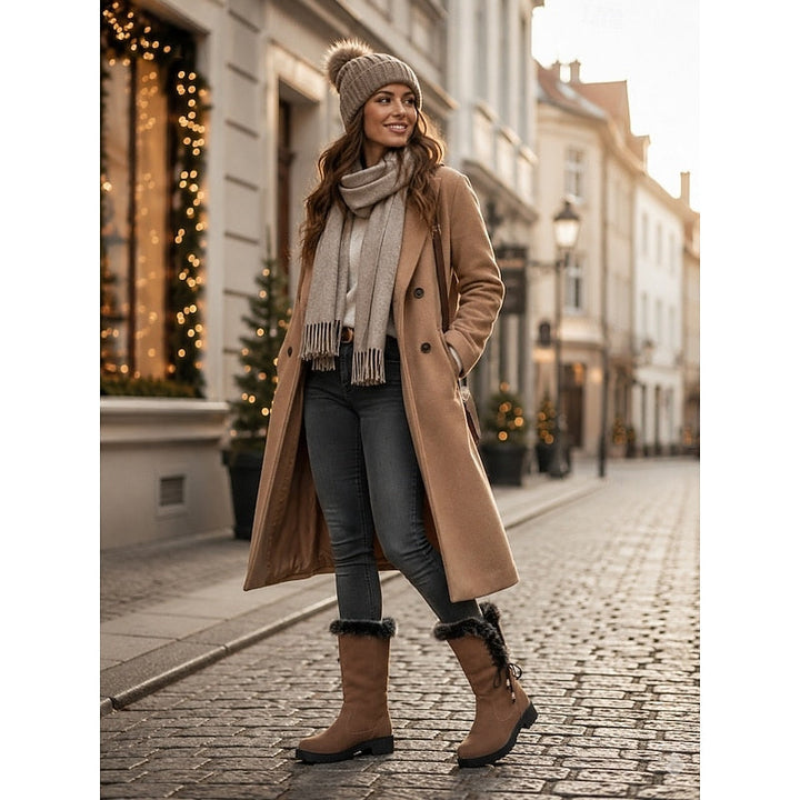 Women's Knee High Lug Sole Block Heel Faux Fur Winter Boots