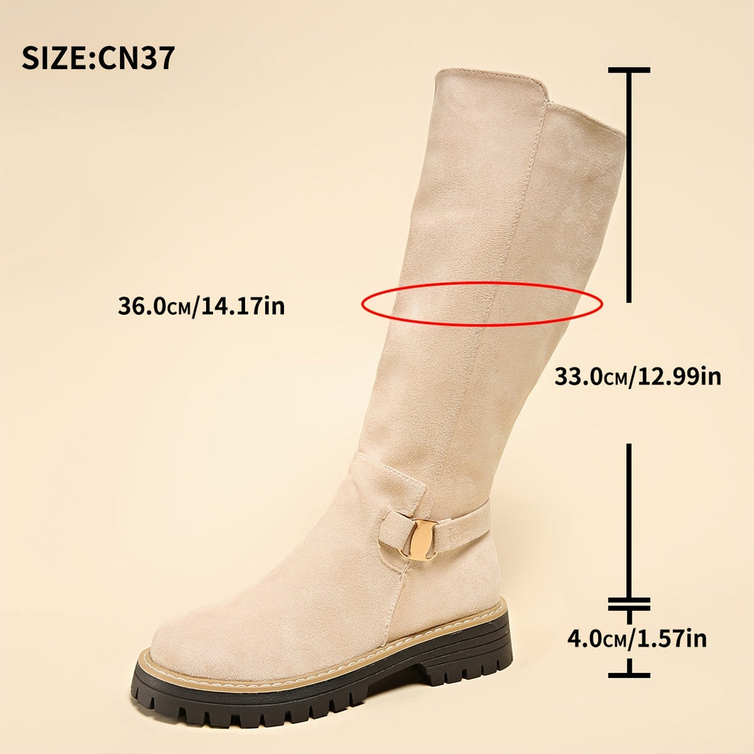 Women's Knee High Suede Side Zip Block Heel Boots