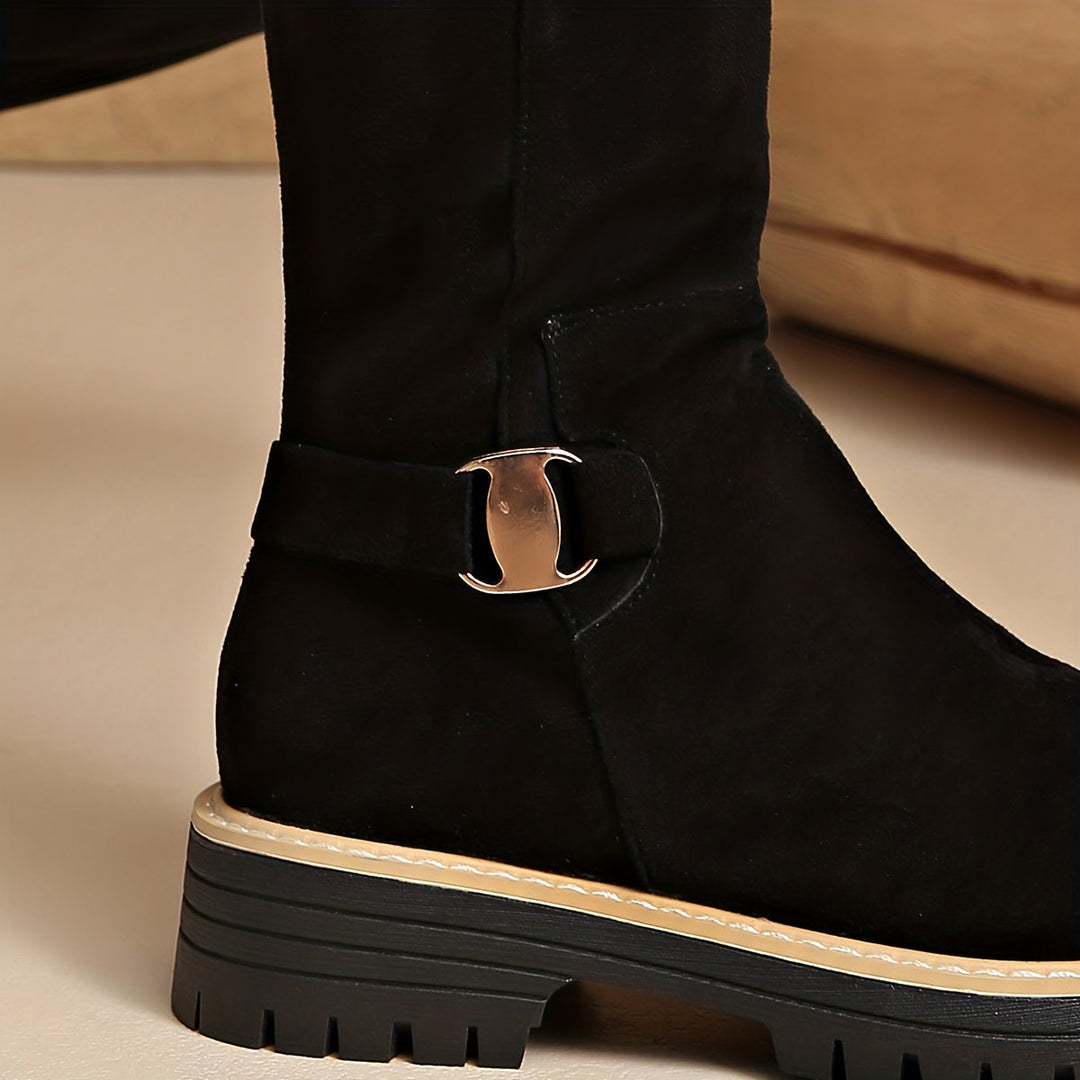 Women's Knee High Suede Side Zip Block Heel Boots